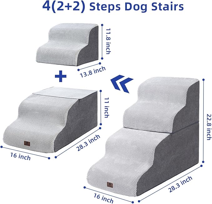 Pettycare Dog Stairs Ramp for High Beds and Couch 4 Steps,Grey