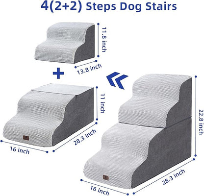 Pettycare Dog Stairs Ramp for High Beds and Couch 4 Steps,Grey