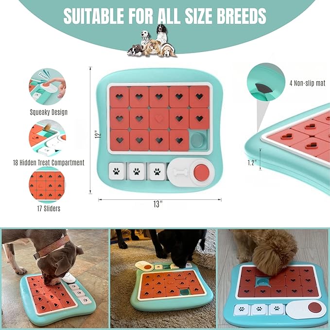 Dog Puzzles for Smart Dogs,Level 3 Interactive Dog Treat Puzzle for Iq Training, Dog Puzzle Toy for Large Medium Small Dogs with Squeaky Dog Button Design