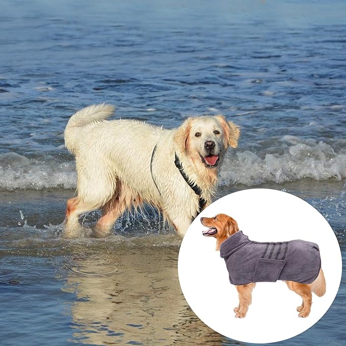 Geyecete Dog Bathrobe Towel Dog Drying Coat-Dry Fast Dog Bag-Pineapple Grid Fast Drying Super Absorbent Pet Dog Cat Bath Robe Towel-Gray-XL