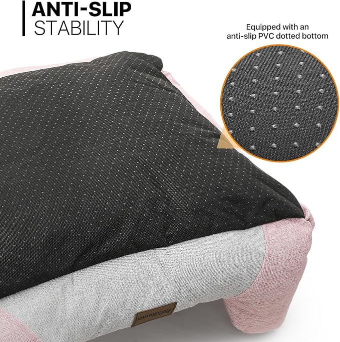 MoNiBloom 27"x21"x7" Dog Beds for Medium Small Dogs Machine-Washable Linen-Like Fabric Pet Beds Warming Cozy Soft Bed for Dogs and Cat