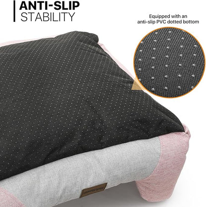 MoNiBloom 27"x21"x7" Dog Beds for Medium Small Dogs Machine-Washable Linen-Like Fabric Pet Beds Warming Cozy Soft Bed for Dogs and Cat