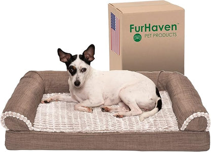 Furhaven Memory Foam Dog Bed for Medium/Small Dogs w/ Removable Bolsters & Washable Cover 35 lbs