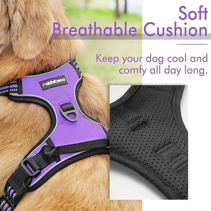 rabbitgoo Dog Harness, No-Pull Pet Harness with 2 Leash Clips, Adjustable Soft Padded Dog Vest, Reflective No-Choke Pet Oxford Vest with Easy Control Handle for Large Dogs, Purple, L