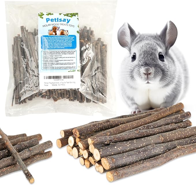 PetIsay 200g Apple Sticks for Rabbits - Natural Bunny Chew Toys and Treats for Chinchilla Guinea Pig Hamster Gerbil Small Animals - Apple Wood Stick Toys for Teeth Grinding