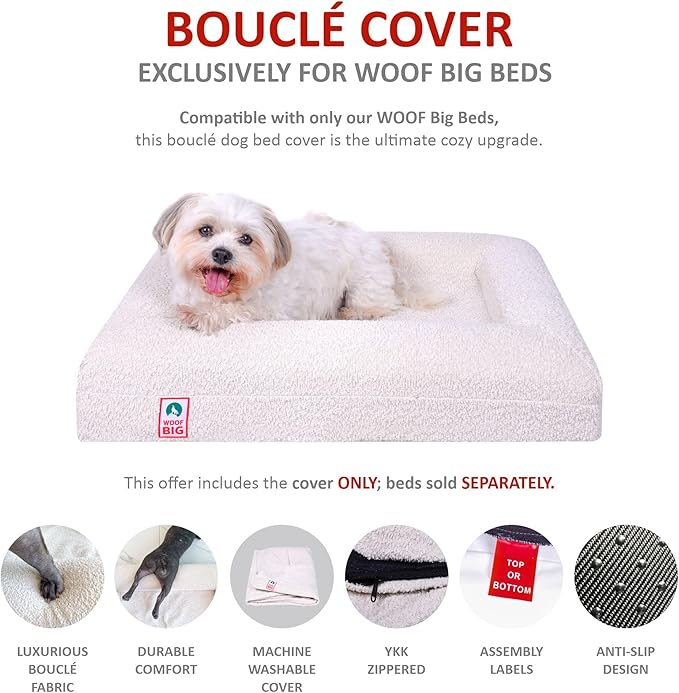 Replacement Cover Only (Beds Sold Separately) - Creamy White Boucle - Machine Washable - Anti-Slip - YKK Zippered (Small)