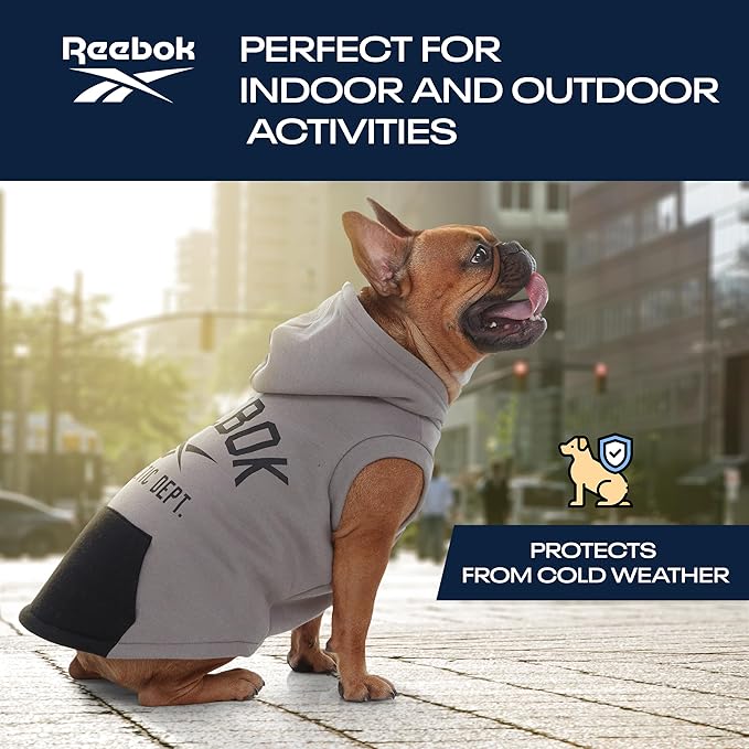 Reebok Dog Hoodie – Fleece Dog Sweater with Leash Hole