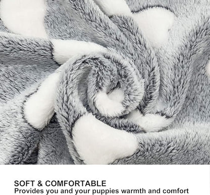 1 Pack 3 Puppy Blankets Super Soft Warm Sleep Mat Grey Cute Print Fluffy Fleece Pet Flannel Throw Dog Blankets for Small Dogs Cats,Star&Bone&Love-Medium(29"x20")