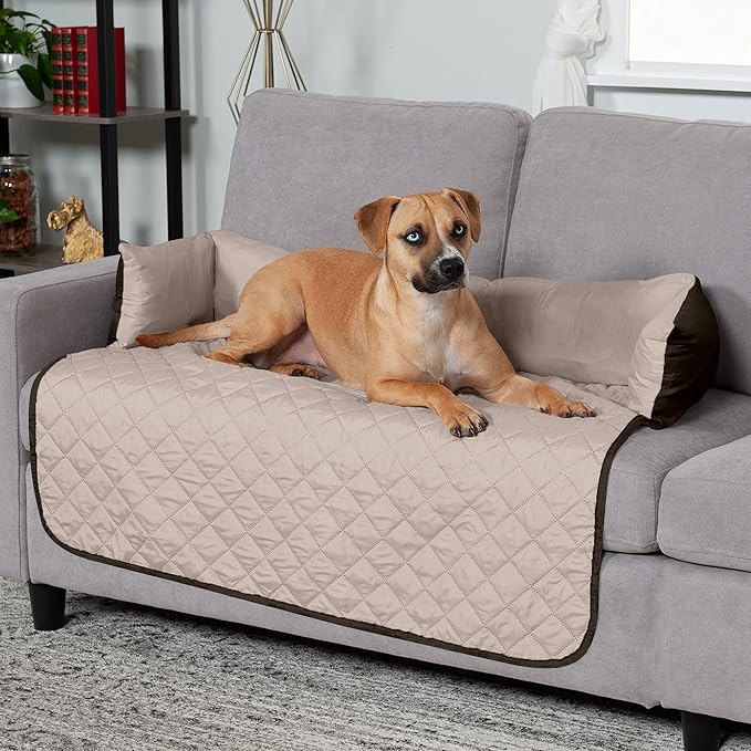 Furhaven Water-Resistant & Reversible 42" Wide Seat Cover Protector for Dogs & Cats, Perfect for Couches, Beds, & Car Seats - Sofa Buddy Bolster Seating Protector - Espresso/Clay, Large