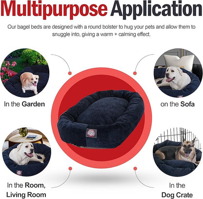 Majestic Pet 52 Inch Micro Velvet Calming Dog Bed Washable – Cozy Soft Round Dog Bed with Spine for Head Support 52x35x11 (inch)