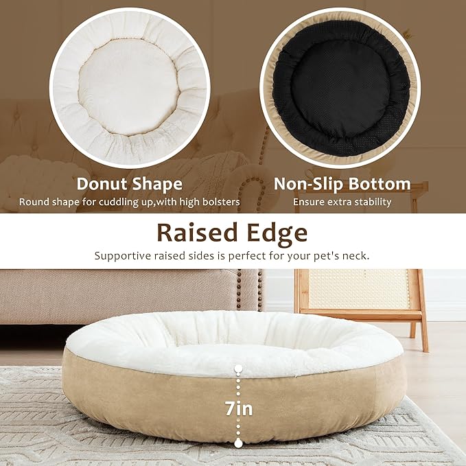 Love's cabin Round Donut Cat and Dog Cushion Bed 30in Pet