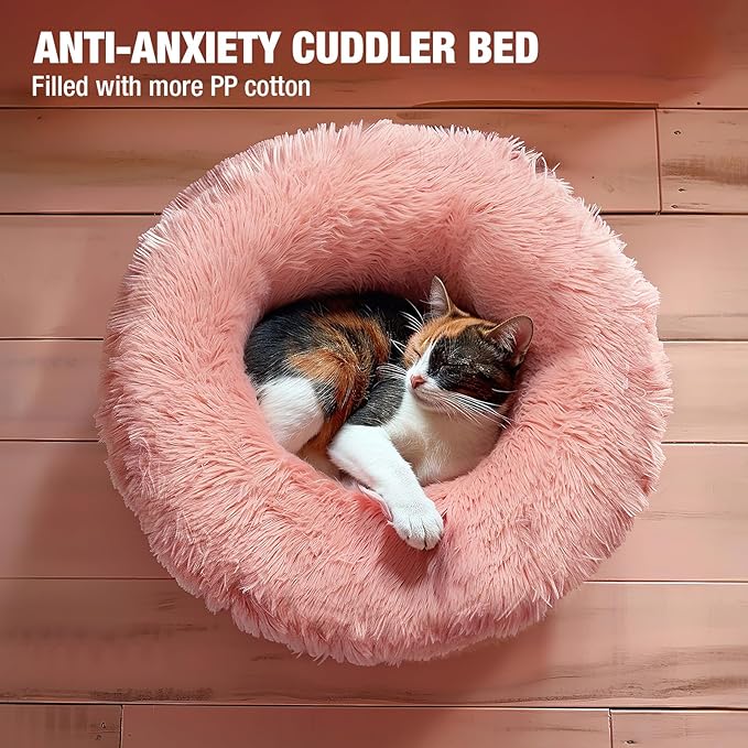 Veehoo Calming Cat Bed for Small Cats 20", Pink