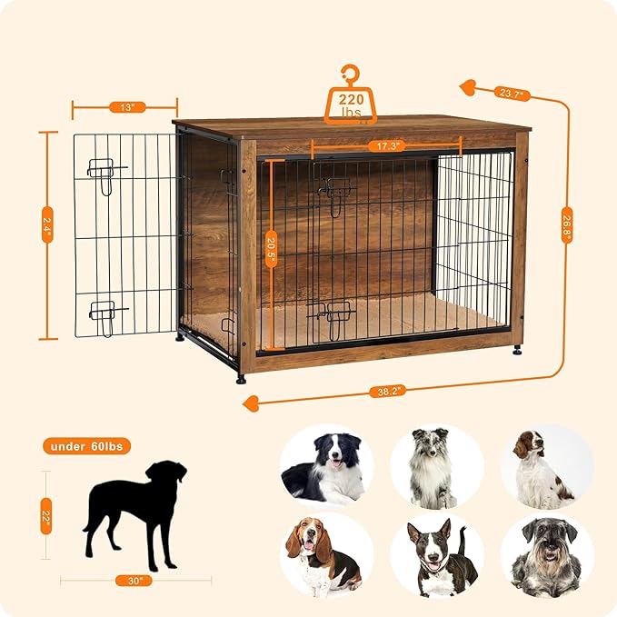 DWANTON Dog Crate Furniture with Cushion 38.5" L,