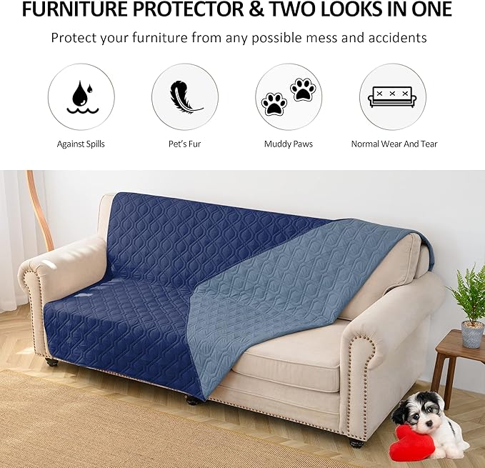 Waterproof Dog Bed Covers for Couch Protection Dog Pet Blanket Furniture Protector (82"X82", Navy+Blue)