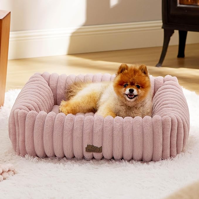 Bedsure Cute Dog Bed for Small Medium Dogs 25x21x7inches, Blush