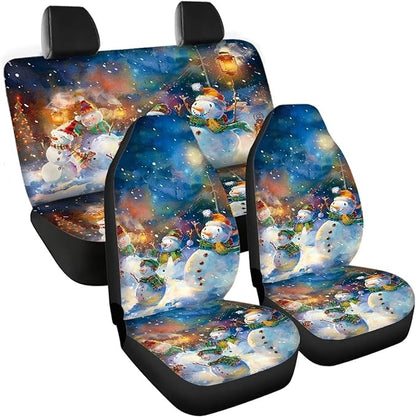 Merry Christmas Cute Snowman Universal Car Seat Covers 4 Pieces
