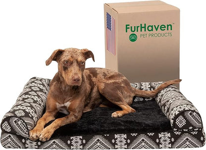 Furhaven Memory Foam Dog Bed for Large/Medium Dogs w/ Removable Bolsters & Washable Cover 55 lbs