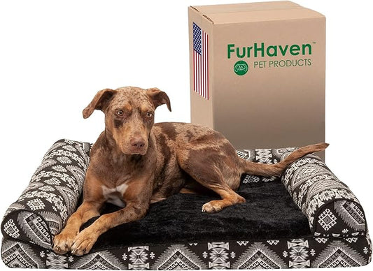 Furhaven Memory Foam Dog Bed for Large/Medium Dogs w/ Removable Bolsters & Washable Cover 55 lbs
