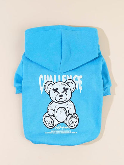 QWINEE Cartoon Bear Print Dog Hoodie Dog Sweatshirt