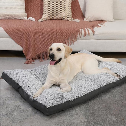 Washable Dog Crate Bed Deluxe Plush Dog Beds Reversible All-Seasons Bed Pet Sleeping Mattress for Large