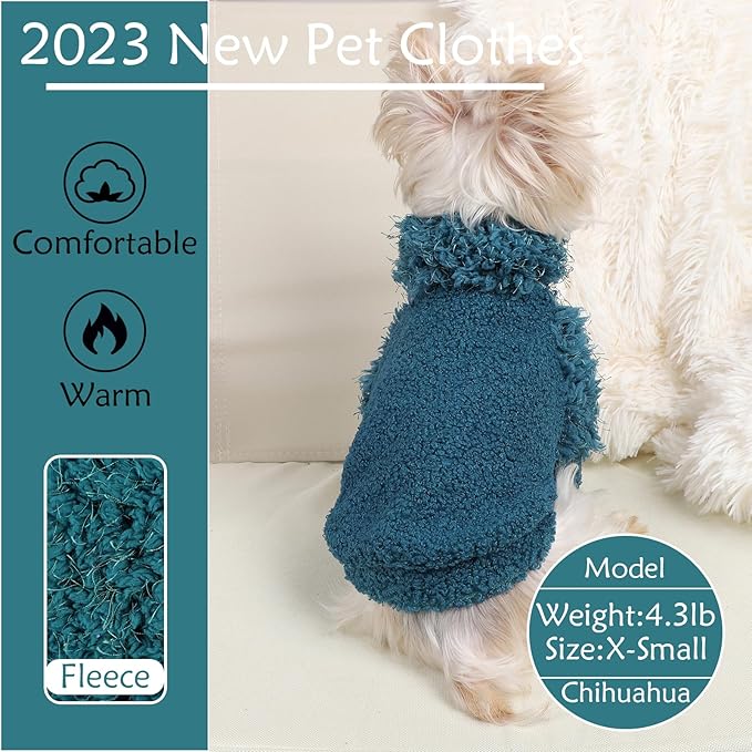 Dog Sweaters for Small Dogs Girl Boy Winter Puppy Sweater Clothes Fleece Warm Pet Outfit for Chihuahua Yorkie Teacup Cute Plain Cold Weather Dog Coat Cat Apparel Clothing (XX-Small