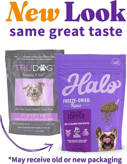 Halo Freeze Dried Raw Skin & Coat Topper, Beef And Salmon Skin Recipe, Raw, Real Meat Topper, All Life Stages, 1lb Bag