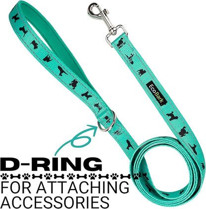 EcoBark Dog Leash - Soft & Reflective Comfort Training Leashes with Padded Handle - Strong Durable Heavy Duty - Training and Pulling for Small, Medium or Large Dogs (Turquoise)