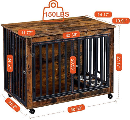 NicBex Dog Crate Furniture Dog Cage with 3 Doors and 2 Feeding Bowls