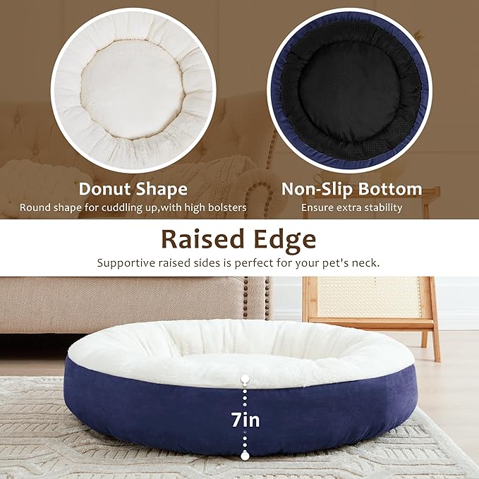 Love's cabin Round Donut Cat and Dog Cushion Bed 30in Pet