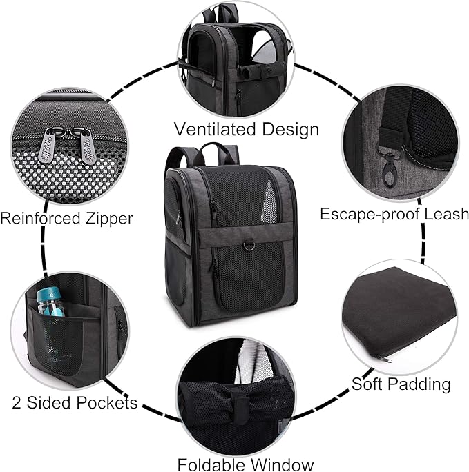 Apollo Walker Pet Carrier Backpack for Large/Small Cats and Dogs, Puppies, Safety Features and Cushion Back Support for Travel, Hiking, Outdoor Use (Black)