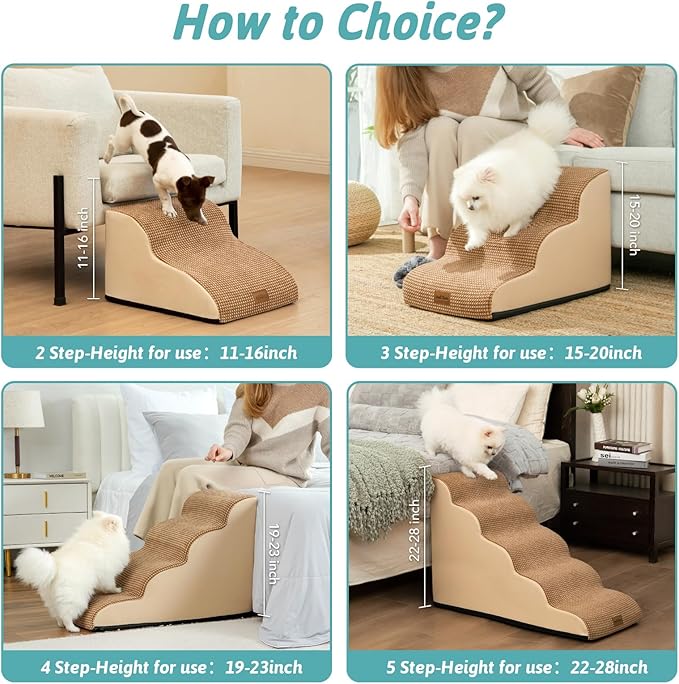 Dog Stairs for High Bed 23" H 15.7x33x22.6in, Light 5 Tiers