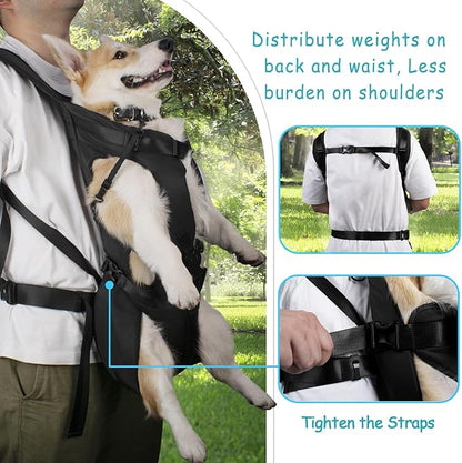 PetBonus Pet Front Dog Carrier Backpacks, Adjustable Dog Backpack Carrier, Legs Out Easy-fit Dog Chest Carrier for Medium Small Dogs, Hands Free Dog Front Carrier for Hiking, Cycling (Black, XL)