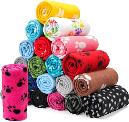 Eccliy 20 Pcs Puppy Blanket Pet Blanket Soft Fleece Dog Blankets Doggie Blanket Warm Felt Throw Blanket Sleep Mat Bed Covers Small Blankets for Puppy Pet Dogs Cat 20 Styles (Paw,39 x 35 Inch)