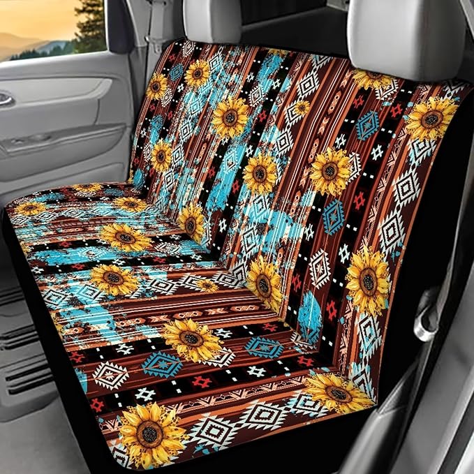 AFPANQZ Aztec Sunflower Car Rear Seat Cover Non-Slip Stretch Universal Fit