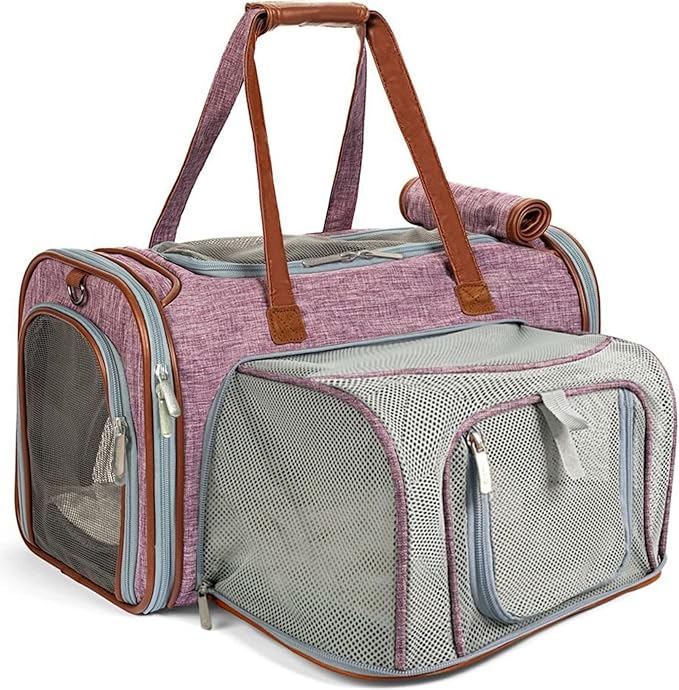 Mr. Peanut's Expandable Airline Approved Soft Sided Pet Carrier, Low Profile Gold Series Tote, Premium Brand Self Locking Zippers, Plush Faux Fleece Bedding with a Sturdy Plywood Base