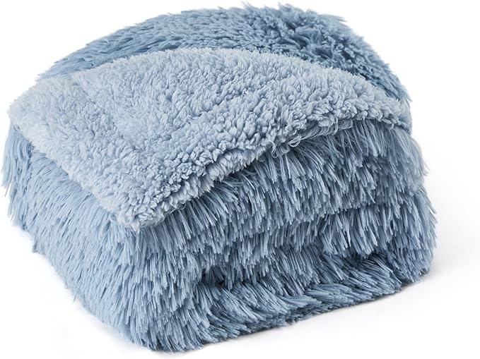 Bedsure Waterproof Dog Blankets for Large Dogs - Calming Cat Blanket for Couch Protector Washable, Long Faux Fur Pet Throw Blanket for Puppy, Reversible Furniture Protection, 40"x50", Blue