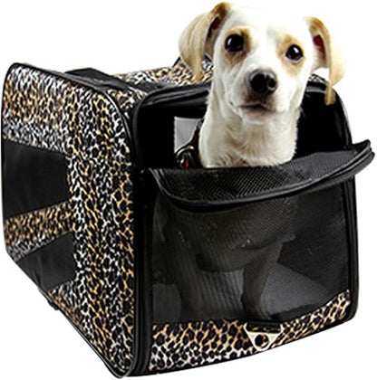 dbest products Pet Smart Cart Carrier, Small, Leopard, Soft Sided Collapsible Folding Travel Bag, Dog Cat Airline Approved Tote Luggage Backpack