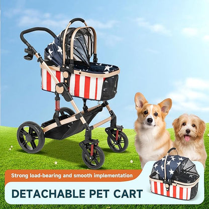 Dog Pet Stroller for Small to Medium Dogs 20lbs 30lbs to 65lbs Capacity 3 in 1 One-Click 2 Cat 2 Dog
