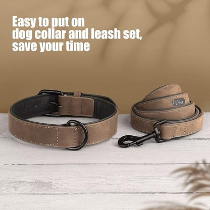 Didog Soft Padded Leather Dog Collar and Leash Set 4FT Leather