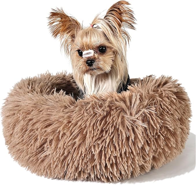 Tiny Dog Bed Fluffy Puppy Bed Washable Donut 15 Inches