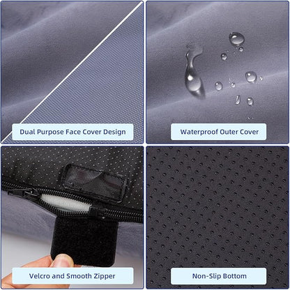 pettycare Orthopedic Dog Bed for Large Dogs Waterproof Pet Bed Soft Sofa with Two Fabrics Washable Removable Cover Egg Foam Support Anti-Slip Bottom Extra Head and Neck Support Sleeper