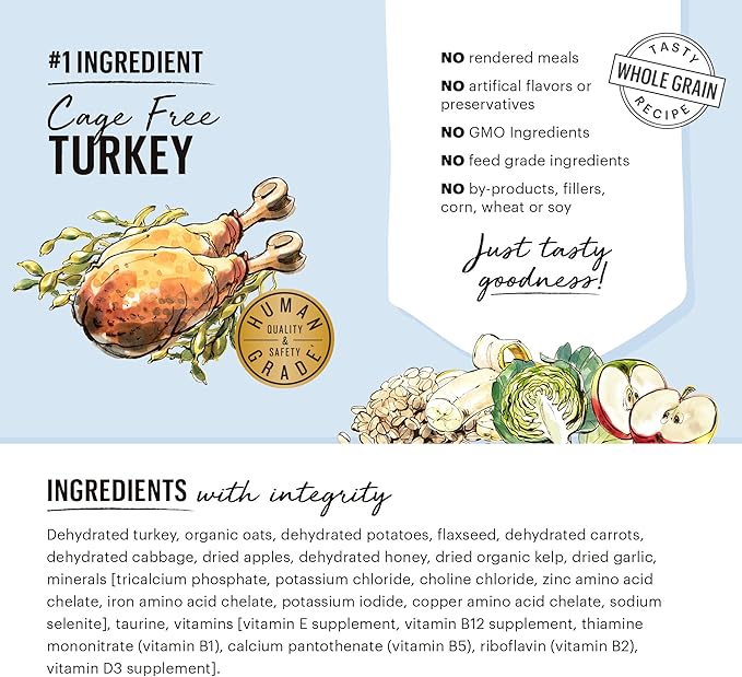 The Honest Kitchen Human Grade Dehydrated Whole Grain Dog Food – Complete Meal or Dog Food Topper – Turkey 10 Pound 1) (makes 40 lbs)