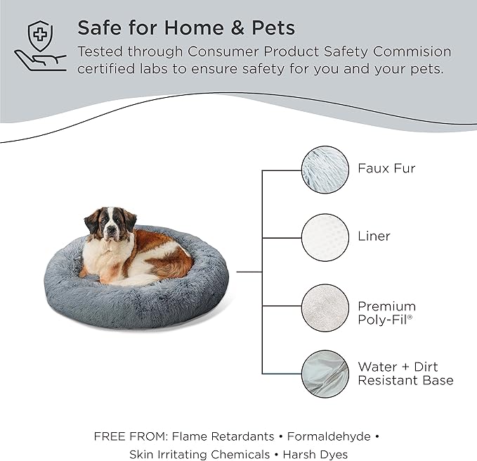 Best Friends by Sheri The Original Calming Donut Cat and Dog Bed in Shag Fur Gray 45"