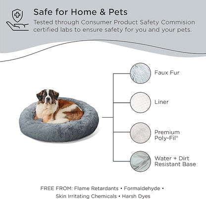 Best Friends by Sheri The Original Calming Donut Cat and Dog Bed in Shag Fur Gray 45"