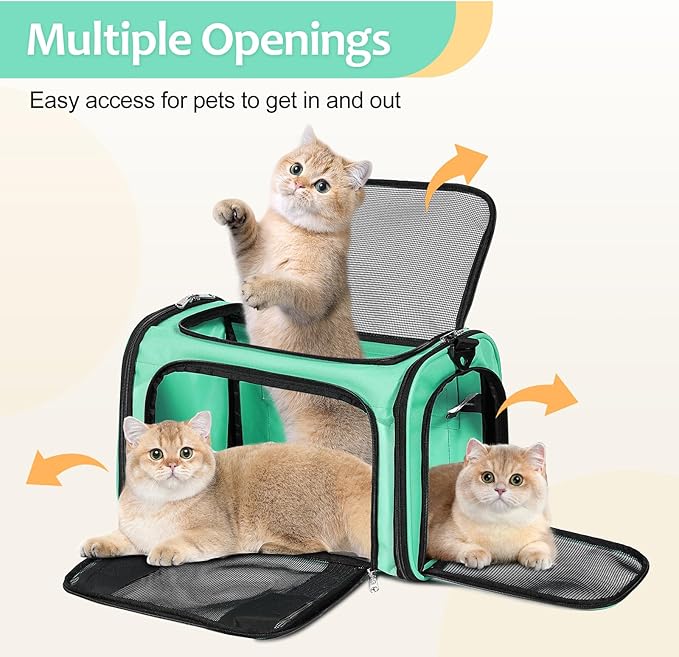 Cat Dog Carrier Up to 15 Lbs TSA Airline Approved Pet Carrier for Small Medium Cats Puppies Dog Carriers for Small Dogs Collapsible Soft Sided Cat Travel Carrier - Green 15.7"x10.2"x10.2"