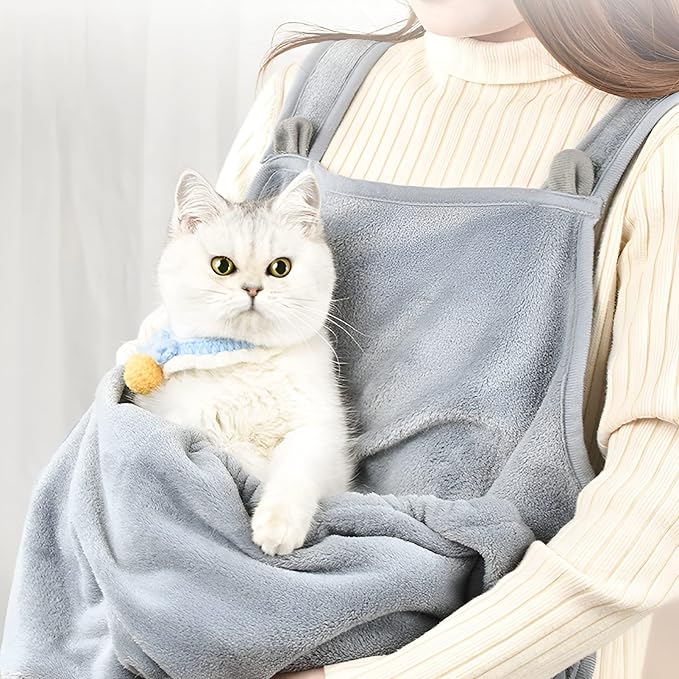 Pet Carrier Apron Cozy Cat Sling Dogs Front Shoulder Carry Kitten Sleeping Bag Hands-Free for Indoor Outdoor Travel Grey