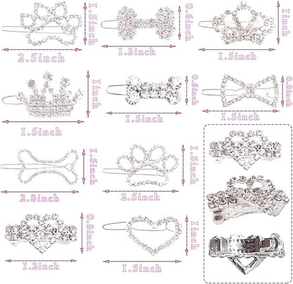 PET SHOW 10pcs Crystal Small Dogs Hair Clips 200pcs Rubber