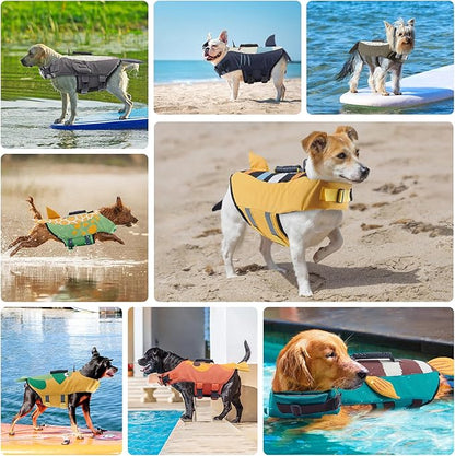 Gyuzh Dog Life Jacket for Swimming,Dog Life Vest for Swimming Boating,Dog Flotation Vest Hign Buoyancy,Shark Dog Swim Safety Vest,Dog Life Jacket with Rescue Handle for Small Medium Large Dogs