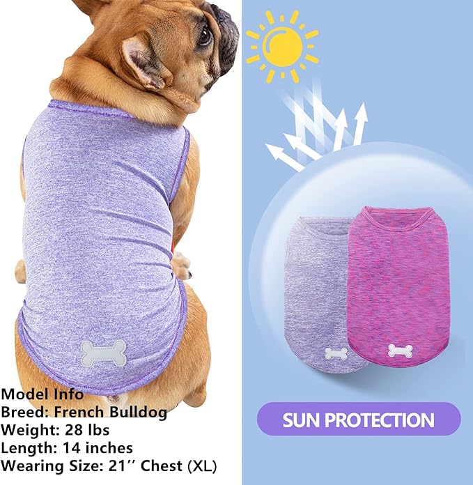 KYEESE 2 Pack Dog Shirts Quick Dry Soft Stretchy Dog T-Shirts with Reflective Label Tank Top Sleeveless Vest Sun Protection Dog Clothes for Small Medium Dogs