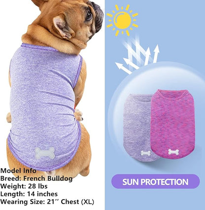 KYEESE 2 Pack Dog Shirts Quick Dry Soft Stretchy Dog T-Shirts with Reflective Label Tank Top Sleeveless Vest Sun Protection Dog Clothes for Small Medium Dogs
